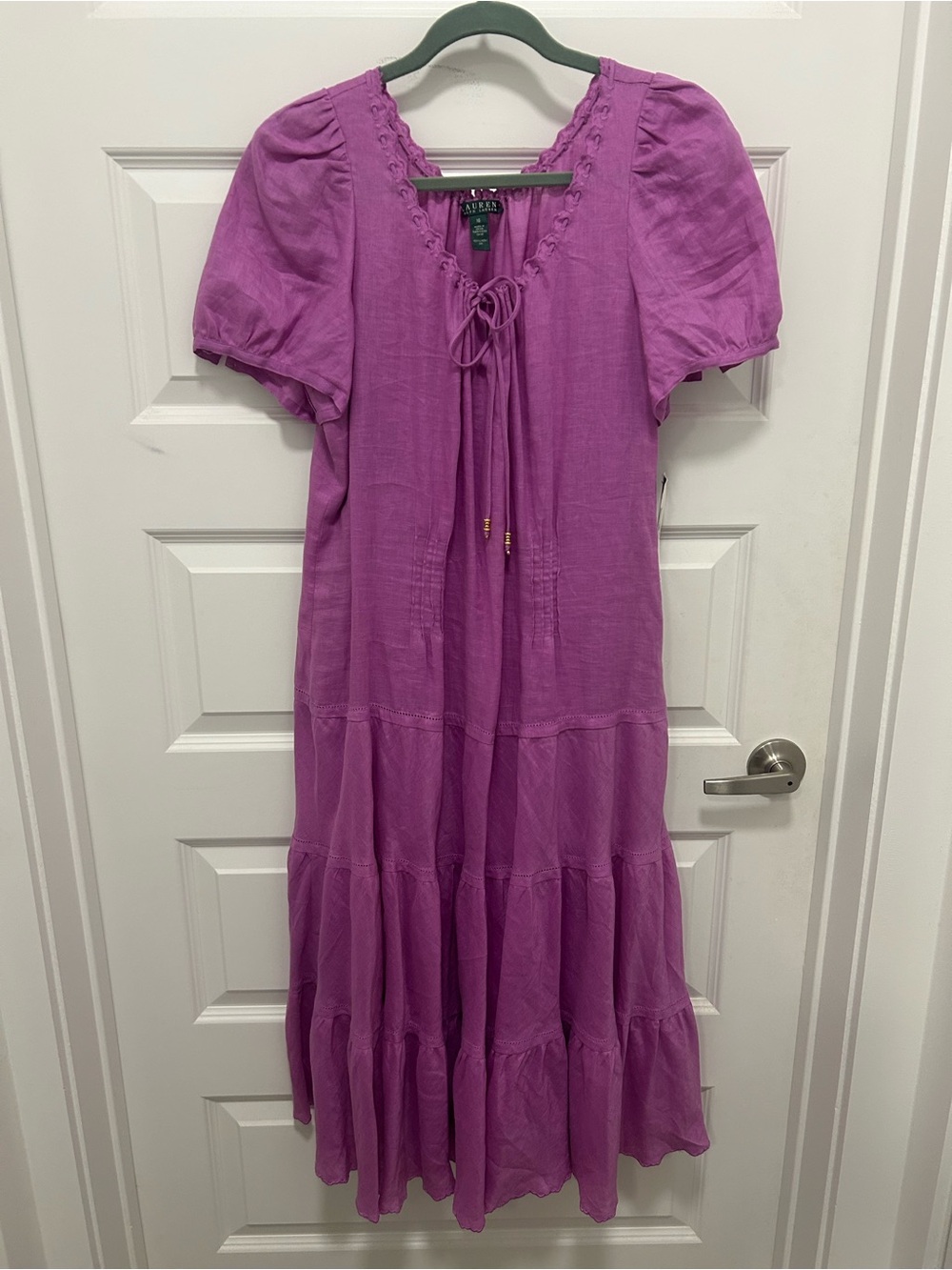 Lauren Ralph Lauren Purple100% Linen Tiered Midi Dress 16 Boho Cottagecore NWT - Picture 2 of 15